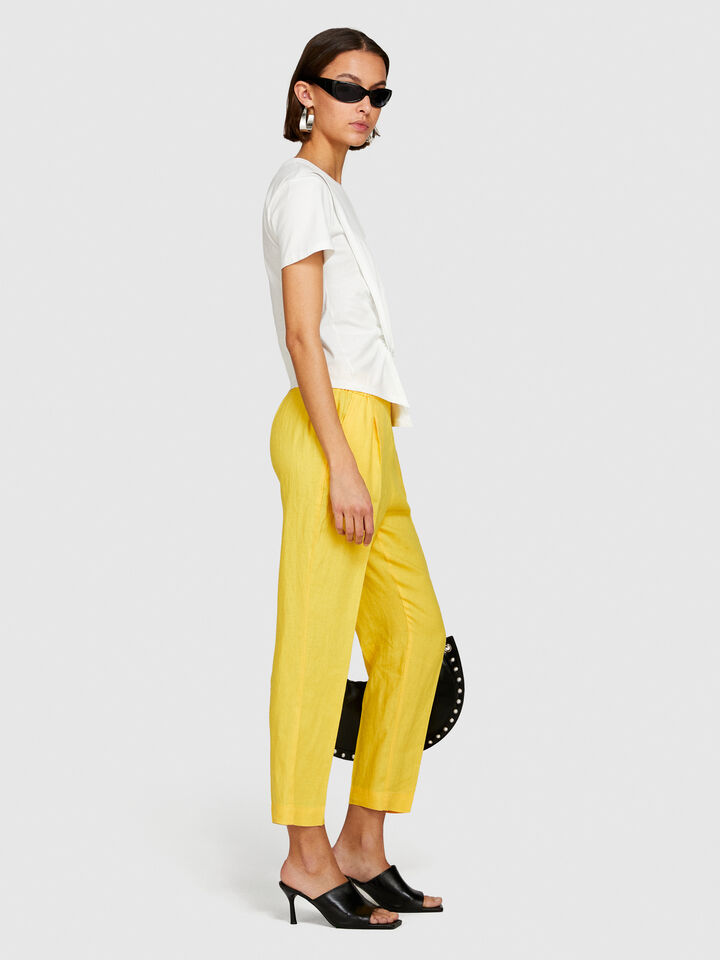 100% linen joggers - women's joggers - Yellow | Sisley image number 2